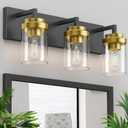 Bathroom Lighting Fixtures, 3-Light Bathroom Vanity Lights Over Mirror, Black and Gold Vanity Light with Glass Shade, Modern Vanity Lighting Fixtures for Bathroom, Bedroom, Hallway