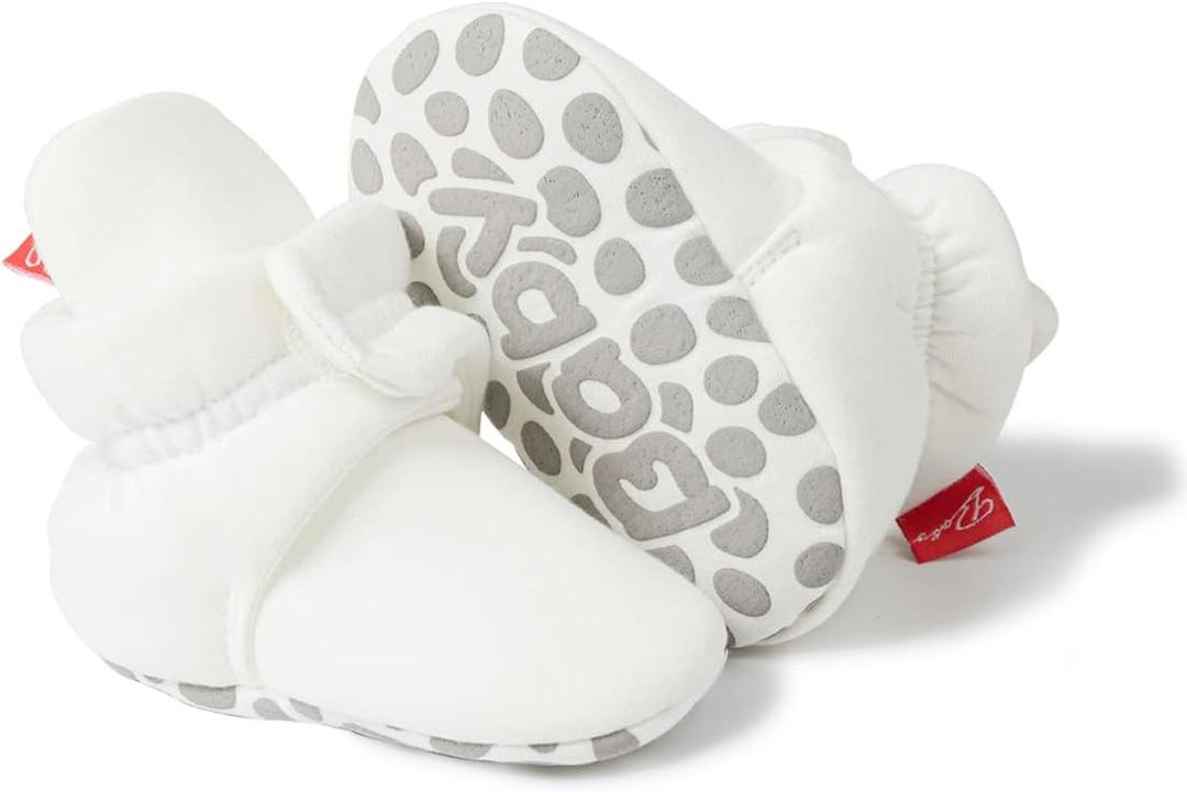 Sawimlgy Newborn Infant Baby Girl Boy Cotton Booties Stay On Sock Slippers Soft Bedroom Shoes Non-Skid Ankle Boots With Grippers Toddler Crib Warm Shoe First Walker Birthday Shower (01/Cream White)