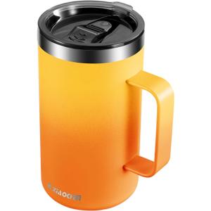 KXIAOCHEN 20oz Insulated Coffee Mug with Lid, Stainless Steel Coffee Cup, Double Wall Vacuum Coffee Tumbler with Handle, Premium Thermal Travel Coffee Mug (Mango Yellow)
