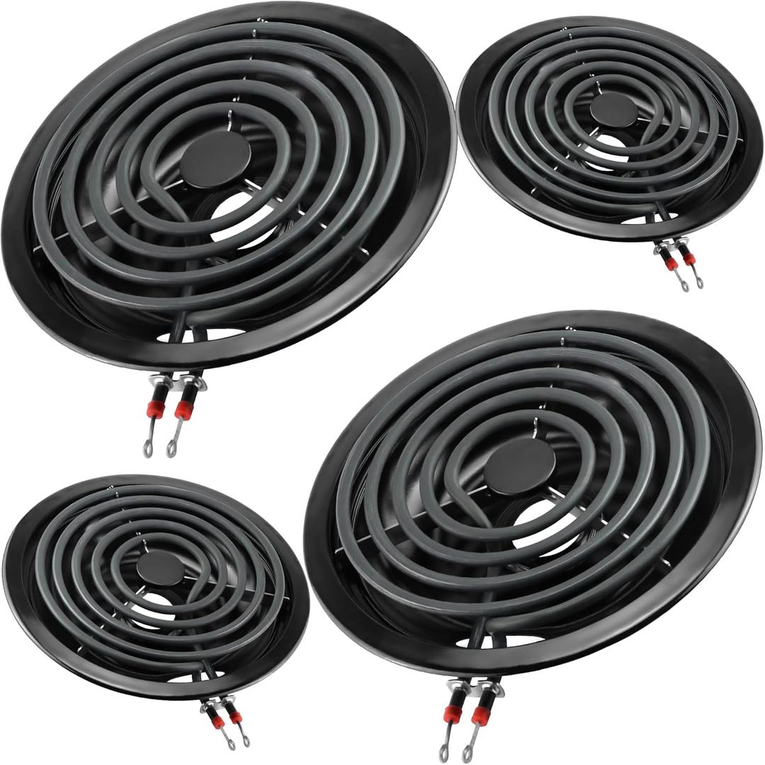 Black Burner Drip Pans Kit 5304430149(6")5304430150(8")&Electric Stove Burners Kit MP15YA(6") MP21YA(8") Compatible for Frigi-daire Ken-more Electric Range Stove Replaces 318067041 318067051 by MIFLUS