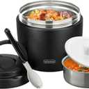 Wiwens Thermo Food Jar for Hot Food Adults 32OZ Soup Thermo Lunch Containers Wide Mouth Vacuum Insulated Stainless Steel Leakproof Bento Box with Spoon (Black)