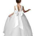 HEWEGO Toddler Flower Girls Dresses for Wedding Satin Tulle White Baptism First Communion Dress Pearls Bow-Knot Pageant Formal Dress Size 12
