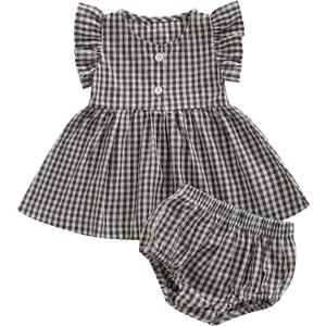 Yoawdats Toddler Baby Girl Clothes Plaid Ruffle Sleeveless Tops with Bloomer 2PCS