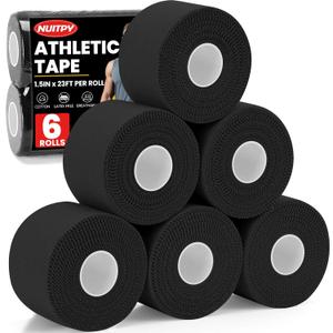 6 Pack Athletic Tape, Black Sports Tape, Easy Tear Wrist Tape, Strong Adhesion Tapes for Boxing, Gymnastics, Hockey, Soccer, Lacrosse and First Aid