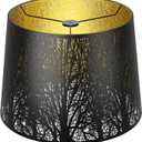 Drum Big Lampshades 12x14x10 inch for Table Lamp and Floor Light, Metal Etching Process Large Lamp with Pattern of Trees, Spider (Black/Gold)