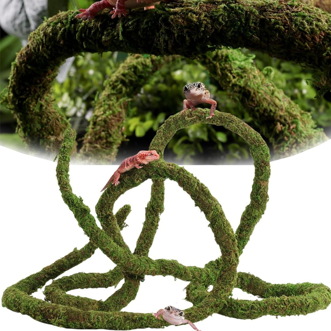 Moss Vine for Reptiles, Bendable Climbing Vines Reptile Tank Accessories, Natural Moss Rope for Leopard Gecko, Lizard, Snake, Chameleon, Frog Terrarium Decor (Jungle Green)