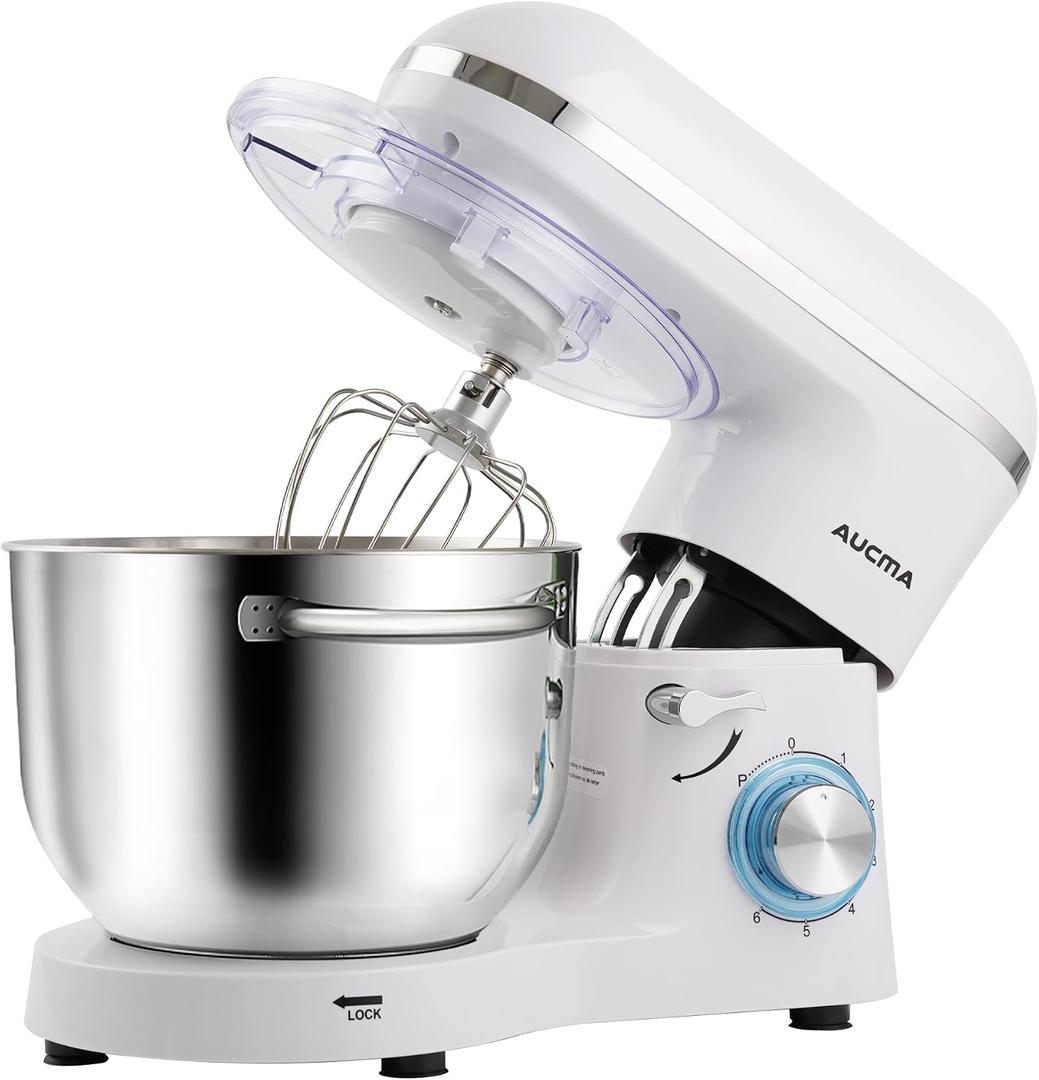 Aucma Stand Mixer,6.5-QT 660W 6-Speed Tilt-Head Food Mixer, Kitchen Electric Mixer with Dough Hook, Wire Whip & Beater (Silver, 6.5QT)