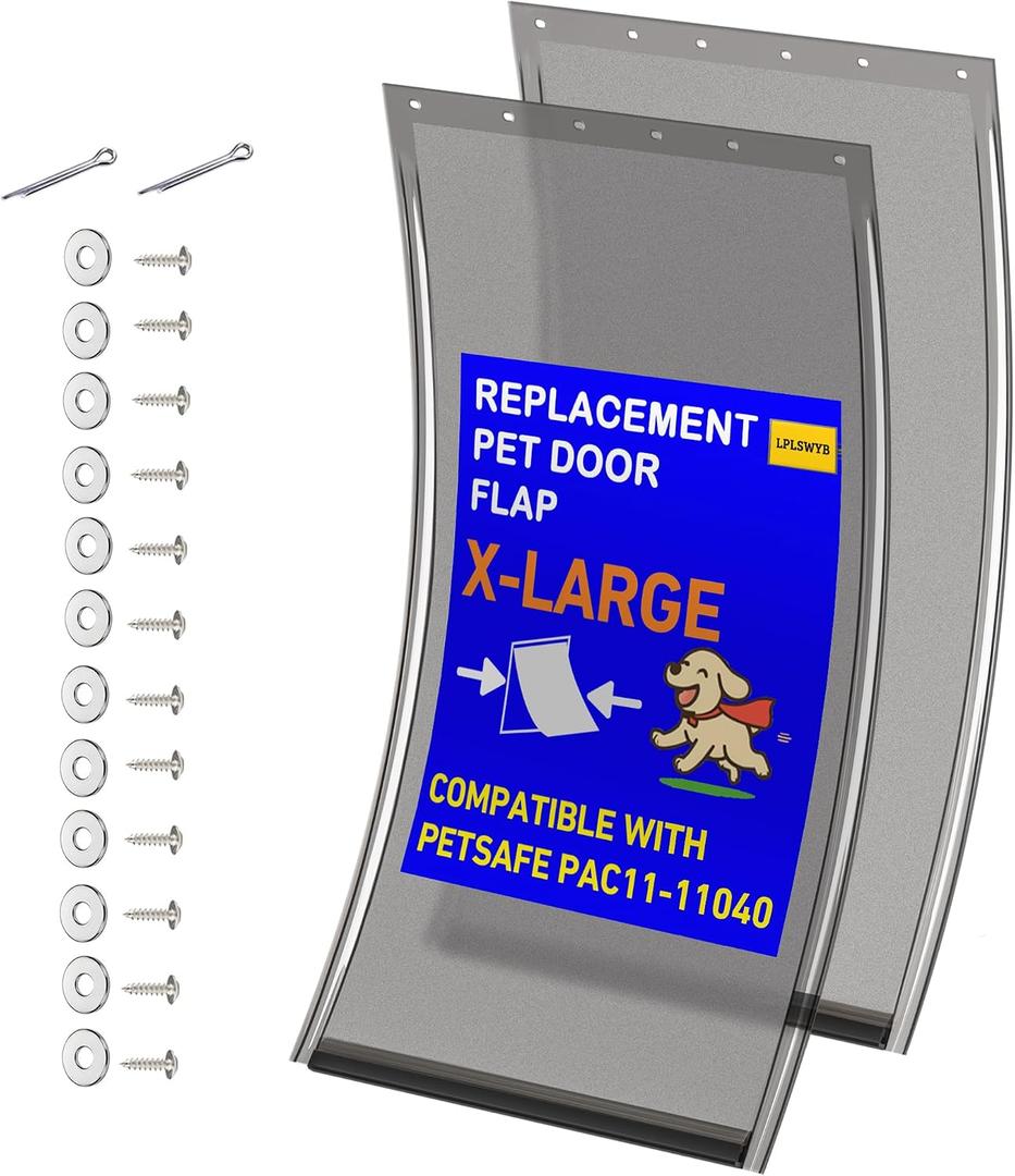 2-Pack X-Large Dog Door Flap for PetSafe PAC11-11040, No Bracket, Smoky | 13 1/8 x 24 7/8 in; smoky translucent magnetic flap; bracket not included; 304 stainless steel screws and washers