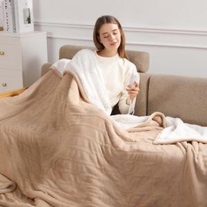Full Size Heated Electric Blanket Heating Blanket - 72X84in Full Size Electric Blanket for Bed, Fast Heating and Over-Heat Protection Heated Blanket 5 Heat Levels, House Warming Gifts New Home (Beige)