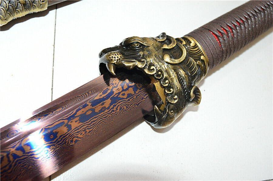 Zhmyyxgs Hand-Forging Dragon/Tiger Broadsword Dao Sharp Blue Damascus Steel Kungfu