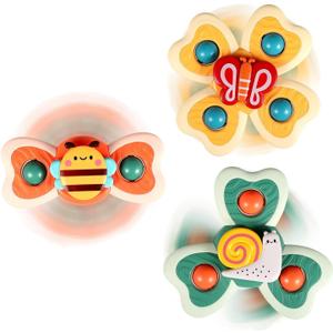 ALASOU 3PCS Suction Cup Spinner Toys for 1 Year Old Boy Girl|Spinning Top 12 18 Months|1 2 Year Old Boy Birthday Gift|Baby Bath Toy for Kids Ages 1-3|Sensory Airplane Travel Toy for Infant Toddlers