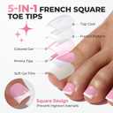 UNA GELLA French Toe Nail Press Ons, Pre-Etched 15 Sizes 180Pcs Sharp Square X-Soft Pink Press On Toenails False Toes Soft Gel Square Full Cover Fake Toenails for Nail Extensions DIY Salon Pedicure