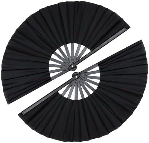 ZESTLASH 2 Pack 13 Inch Clack Popping Line Dancing Fans Boots on The Ground Large Foldable Clacking Hand Fan Make Sound for Dance Rave (Black)
