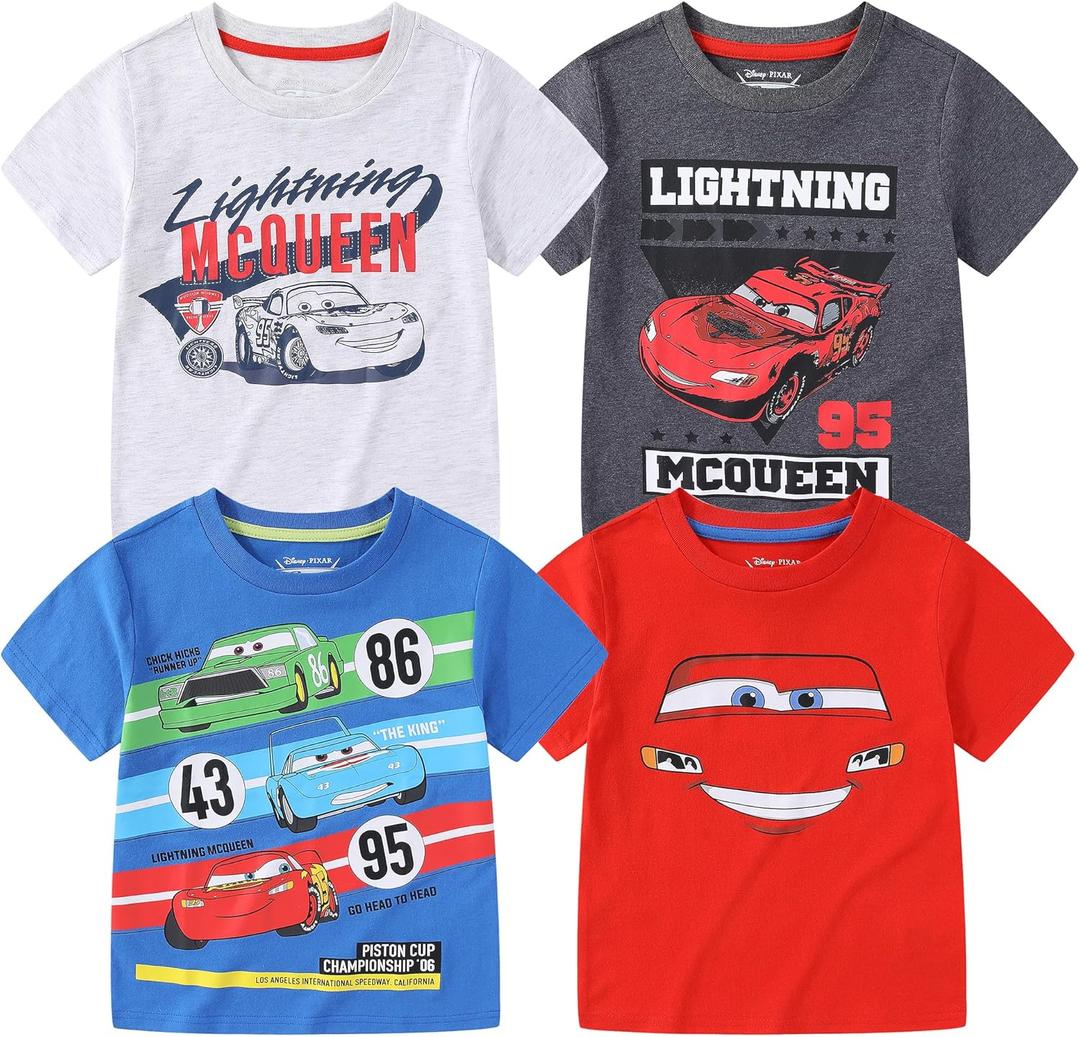 Disney Pixar Cars Lightning McQueen Boys 4 Pack T-Shirt for Toddler and Big Kids, Size 5