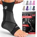 Sleeve Stars Ankle Brace for Women & Men, Ankle Wrap for Sprained Ankle, Compression Sleeve for Plantar Fasciitis Relief, Easy Customizable Support: w/Removable Strap (Single/L:12"-13"/Black)