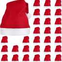 Elcoho 30 Pack Santa Red Hat Short Plush with White Cuffs Non-woven Fabric Christmas Hat