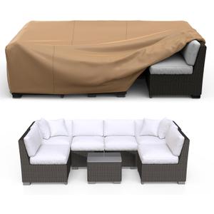 Patio Furniture Set Cover Waterproof, Heavy Duty Furniture Covers for Outdoor Sectional Sofa Set Wicker Rattan Table Chair Rectangular,98"L78"W30"H,Brown
