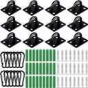 Shimeyao 12 Sets Stainless Steel Ceiling Hooks Pad Eye Snap Hooks and Screw Heavy Duty Eye Plate U Screw Hook Hardware Staple for Indoor and Outdoor