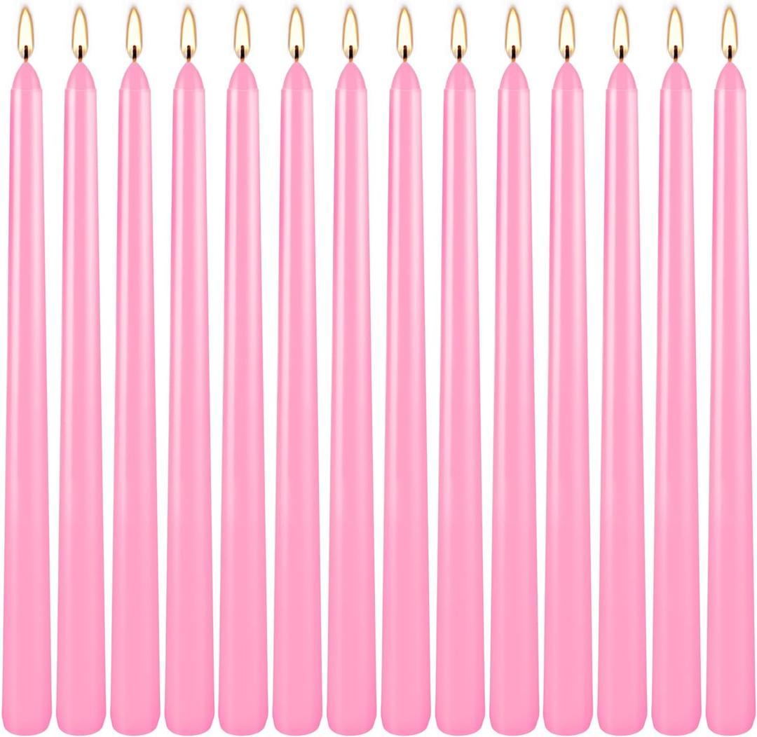 Howemon 14 Pack Pink Taper Candles 12 Inch Tall 3/4 Inch Thick Burn 10 Hours
