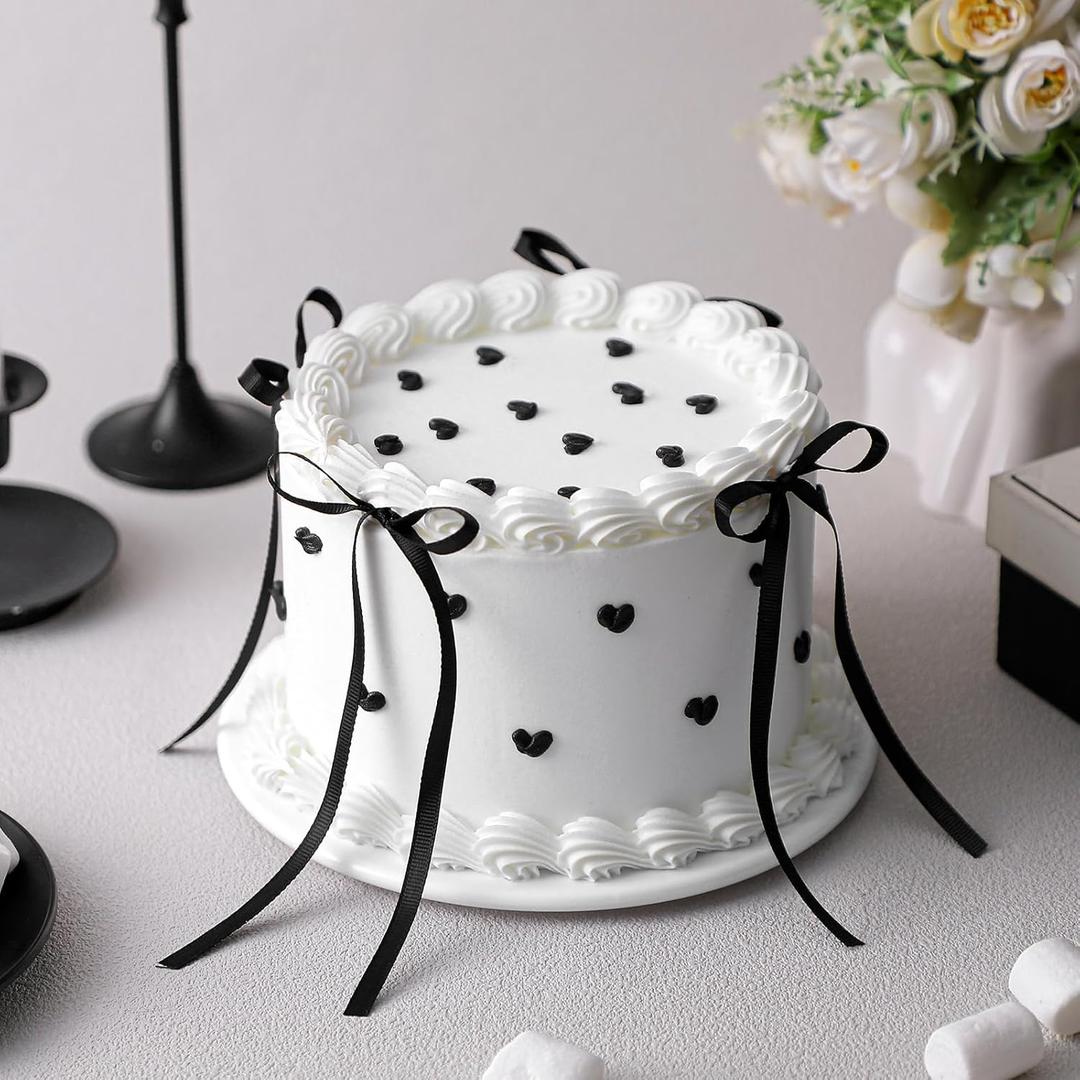 Remerry 6 Inch Black Bow White Round Fake Cake Funny Birthday Cake Decor Wedding Dessert Props Artificial White Dessert for Display Photography Women Birthday Wedding Gift