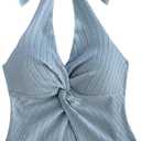 QJQ Women's Halter Tops Twist Front Slit Backless Cute Summer V Neck Tank Top Vacation Outfits (Blue, M)