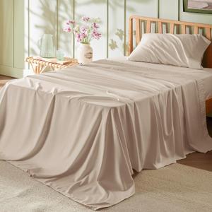 Bedsure Twin Sheets Set - 3 Pieces Soft Twin Bed Sheets - Breathable & Cooling - Hotel Luxury - Easy Care Polyester Microfiber Bedding for Women, Men, Beige