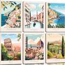 JYHARTJX 6Pcs Europe Italy Canvas Wall Art Vintage Travel Cities Posters Trendy Modern Colorful Landscape Painting Pictures Amalfi Coast Positano Florence Wall Decor Venice Rome Aesthetic Prints