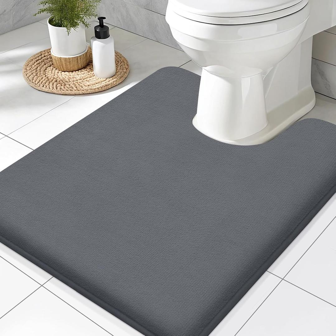 Smiry Memory Foam Toilet Rugs U-Shaped 24x20, Extra Soft Absorbent Non-Slip Contour Bathroom Rugs, Machine Washable Bath Mats for Toilet, Dark Grey