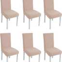 Oparhlei Dining Room Chair Covers - Stretch Jacquard Upholstered Parson Chair Slipcover Set of 6, Removable Washable Chair Seat Protector for Dining Room, Kitchen, Restaurant, Banquet, Khaki