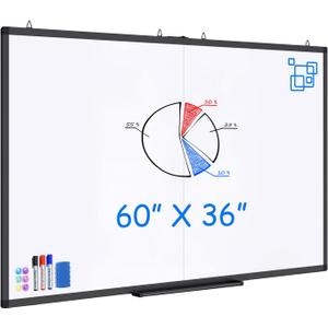 Large Magnetic Whiteboard, maxtek 60 x 36 Magnetic Dry Erase Board Foldable for Wall, 5' x 3' Aluminum Presentation Big Wall-Mounted Marker Board for Office Home & School (Black)