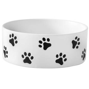 TEAKISS 6.5 Inch White Ceramic Dog Bowl with Paw Print Pattern - Porcelain Wide Mouth Dog Food or Water Bowls, Large Feeding Pet Bowls for Indoor Medium Sized Dogs, for Wet or Dry Food