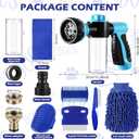 Baderke 10 Piece Dog Washing Hose Attachment Dog Hose Nozzle with Soap Dispenser Pet Shower Tool Set Dog Comb Bath Brush Towel Car Wash Mitt Brass Converter Tape for Pet Garden Car Washing (Blue)