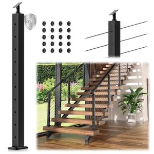 36" Stair Cable Railing Post for 28-38 Degrees Stairway, Matte Black Surface Mount Stair Deck Handrail Post System, Heavy-Duty Stainless Steel T304 Wire Railing Post for Stairs Indoor Outdoor