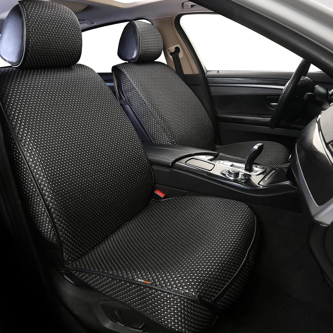 Auto Newer 2PCS Luxury Breathable Car Seat Cover,Front Car Seat Protector, Fit Four Seasons of Universal Automotive Vehicle Cushion Cover, Compatible with 90% Cars,SUV,Trucks (Black,Front Seats)