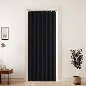 KGORGE Closet Curtains with Hooks, Accordion Style Blackout Privacy Protect Door Curtains for Doorway, Pleated Folding Room Divider for Bathroom Living Room,1 Panel, W38 x L80, Black