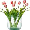 DUYONE 15pcs Artificial Tulips Flowers, Latex Bouquet, Fake Tulips for Office Wedding Party Home Kitchen Garden Decoration-B Coral Pink