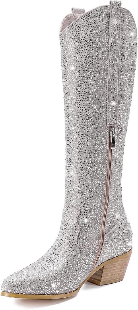 womens Cowboy Boots (9, Silvery)