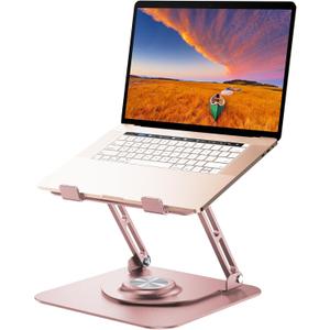 Laptop Stand for Desk, Adjustable Computer Stand with 360 Rotating Base, Ergonomic Laptop Riser for Collaborative Work, Foldable & Portable Laptop Stand, fits for All 10-16" Laptops (Rose Gold)