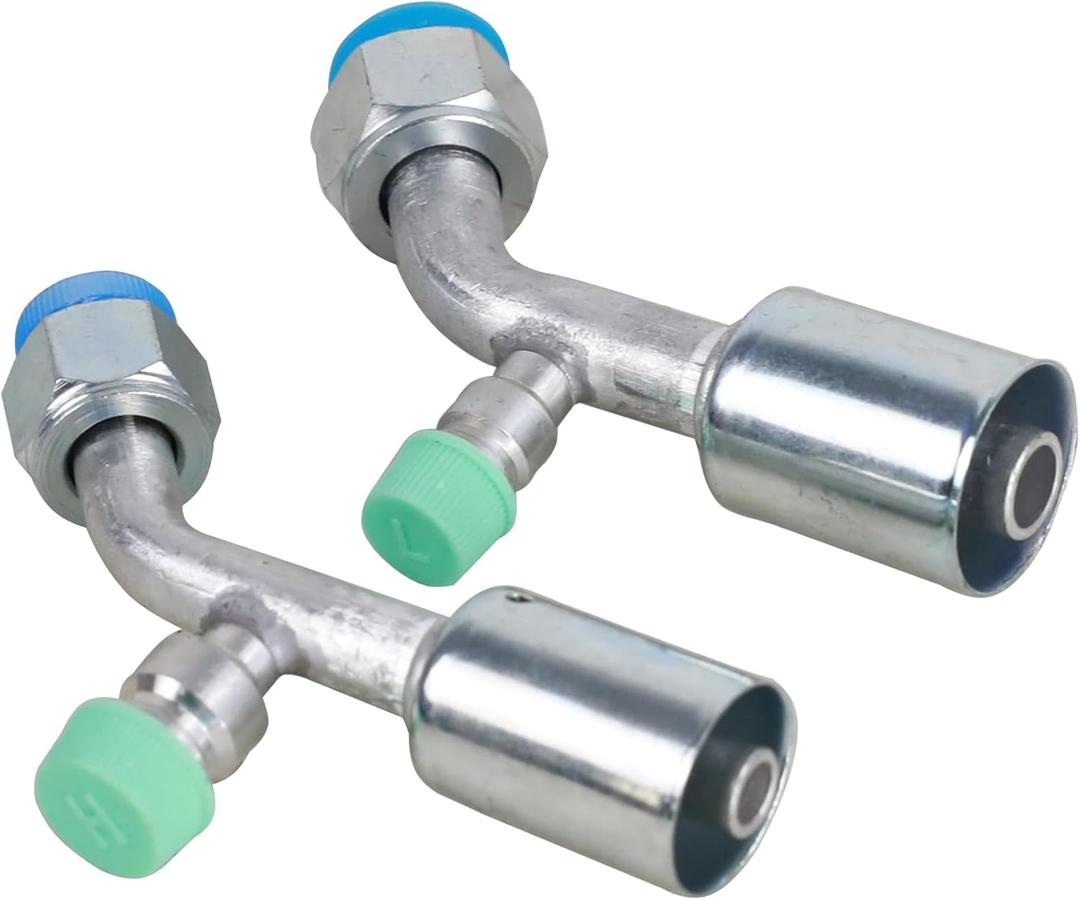 Air Conditioner Fitting Set #8 and #10 Female Oring Beadlock 45 Degree with R134a high and low pressure valve, A/C Refrigerant Hose Fitting