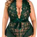 Avidlove Plus Size Lingerie for Women Deep V Neck Teddy Lingerie Halter Lace Bodysuit Nightgown, Size 18W
