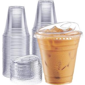 GUSTO Clear Plastic Cups with Lids [12 oz - 100 Count] - Disposable Iced Coffee Drink Cups with Strawless Sip Lids for Smoothies, Juices, and More - (Formerly Comfy Package)
