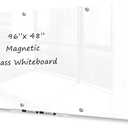J&J worldwide Magnetic Glass Whiteboard 96x48 Inch Ultra White, Frameless Tempered Glass Dry Erase Board Wall Mounted Includes Markers, Eraser, Magnets, Mounting Kit for Office Home& School