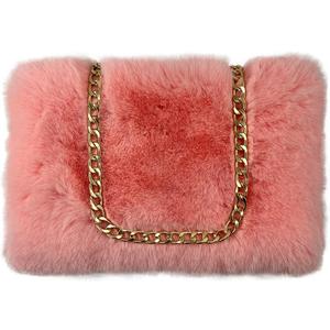 FHQHTH Faux Fox Fur Purse Fuzzy Handbags for Women Evening Handbags Al alloy Shoulder Strap