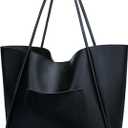 KKXIU Tote Bag for Women Vegan Leather Shoulder Purse Large Capacity Travel Bag (Black)