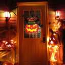 BlcTec Halloween Pumpkin Lights, 10 inch Lighted Big Jack-O-Lantern with Maple Leaves, Berries, Twigs, Witch's Hat, Battery-Operated Premium Wood Pumpkin with Timer for Halloween Decorations, Style B