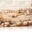 DRLWGTY Large Wall Decor for Living Room Framed Wall Art for Bedroom, Autumn Farm Canvas Wall Art with Pumpkins, Hand-Embellished with Glitter Rustic Vintage Landscape 20"X40"