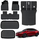 AUXKO All Weather Floor Mats for 2025 2026 New Tesla Model Y Juniper Cargo Mat with Backrest Mat & Front Trunk Liner & Rear Cargo Mat Car Full Set TPE Liners Accessories Guard Odorless Anti-Slip Mats