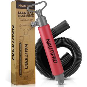 Manual Bilge Pump for Boats, Kayak, Canoe Portable Hand Water Pump with Hose, Compact Marine Safety Equipment for Water Removal and Emergency Use (Red)