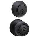 Amazon Basics Exterior Door Knob with Key Lock and Deadbolt, Keyed Alike, Coastal, Matte Black
