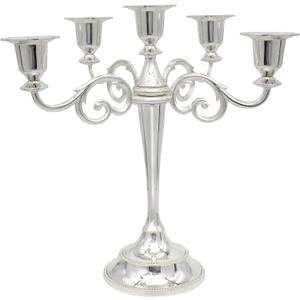 Metal Candelabra 5-Candle 10.1 Inch Tall Candle Holder Stick for Home Wedding Event and Party Festival,Silver (Silver-regular Style)